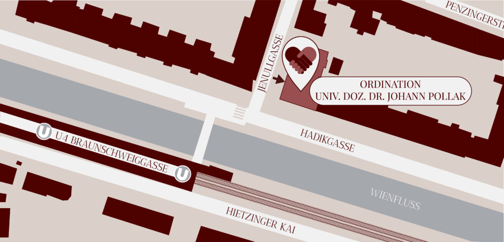 Strassenkarte Ordination Univ. Doz. Dr. Johann Pollak im 14. Bezirk Wien