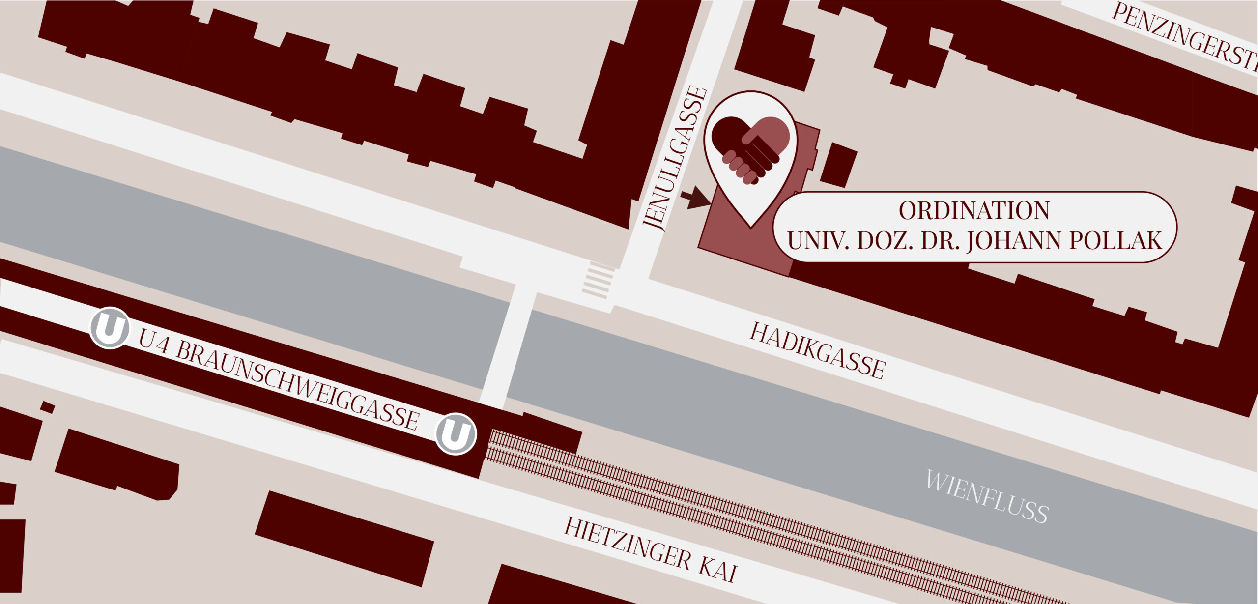 Strassenkarte Ordination Univ. Doz. Dr. Johann Pollak im 14. Bezirk Wien